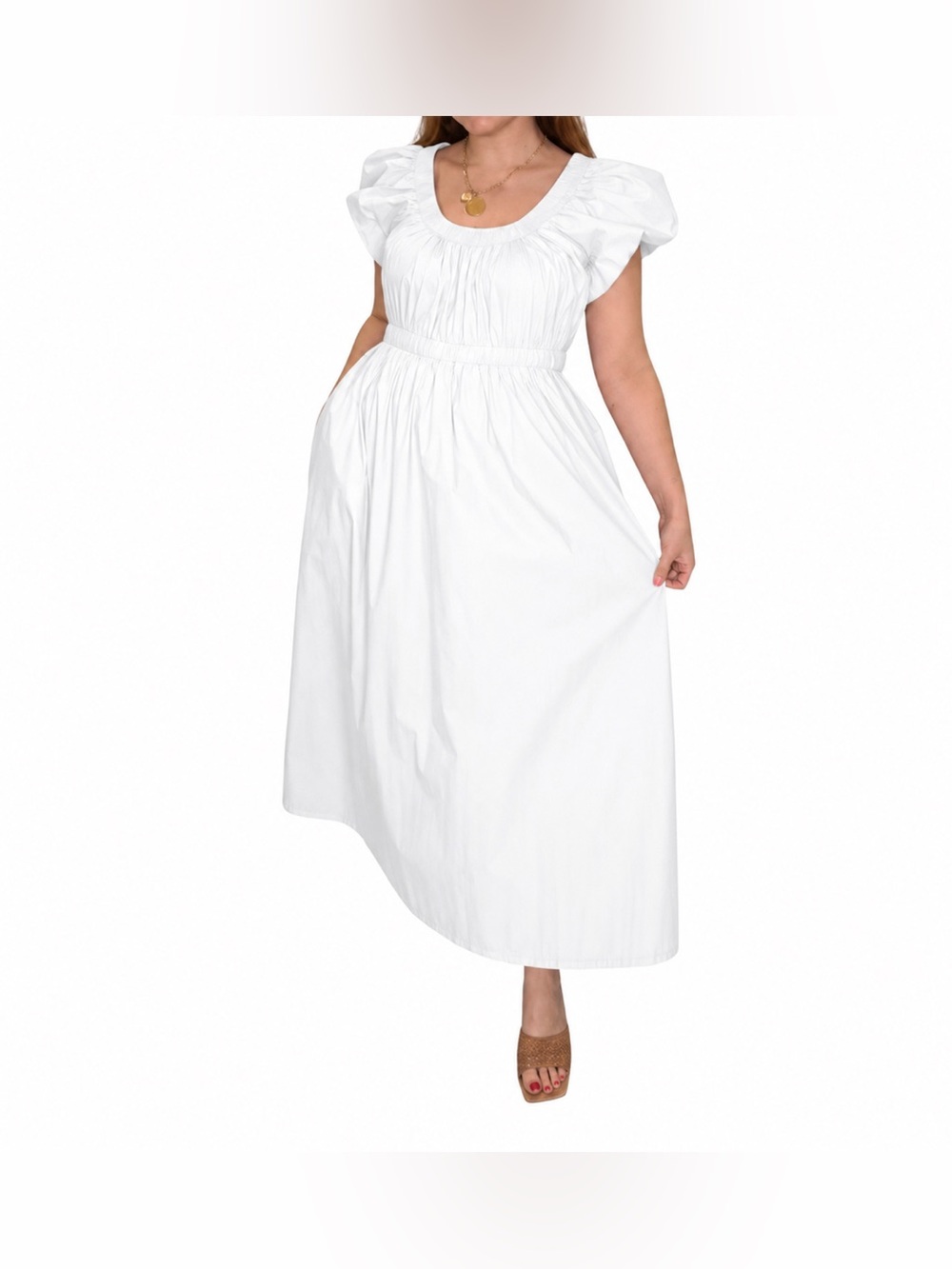 Anna Cate Melanie Midi Dress in White Poplin, Size Medium